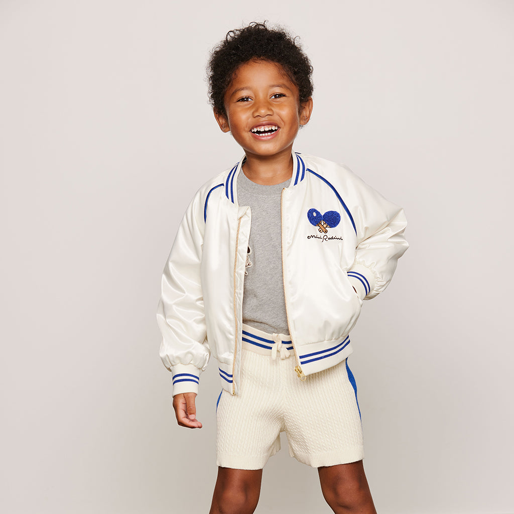 Mini Rodini Child Baseball Jacket Table Tennis Patches White