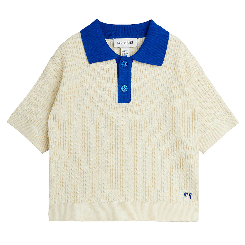 Mini Rodini Child Cable Knit Polo T-shirt White