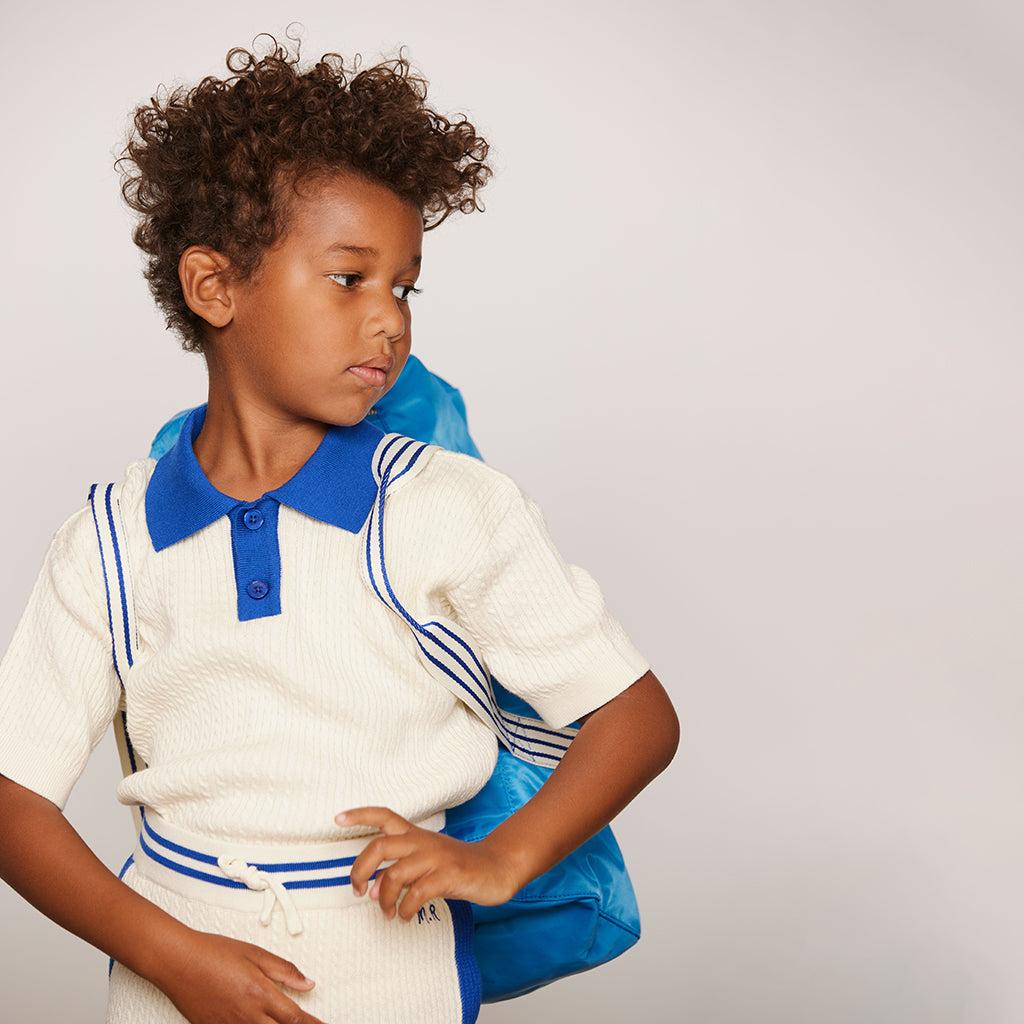 Mini Rodini Child Cable Knit Polo T-shirt White