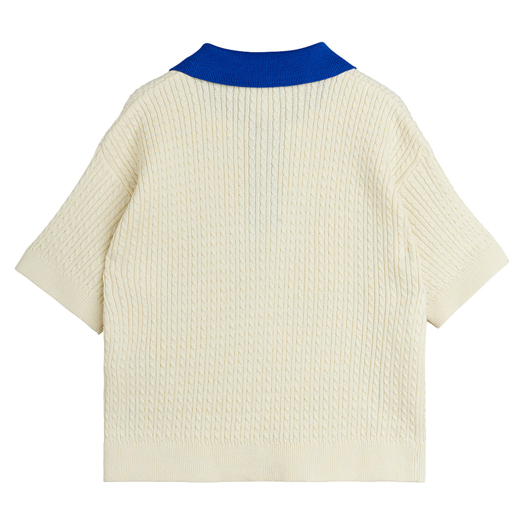 Mini Rodini Child Cable Knit Polo T-shirt White