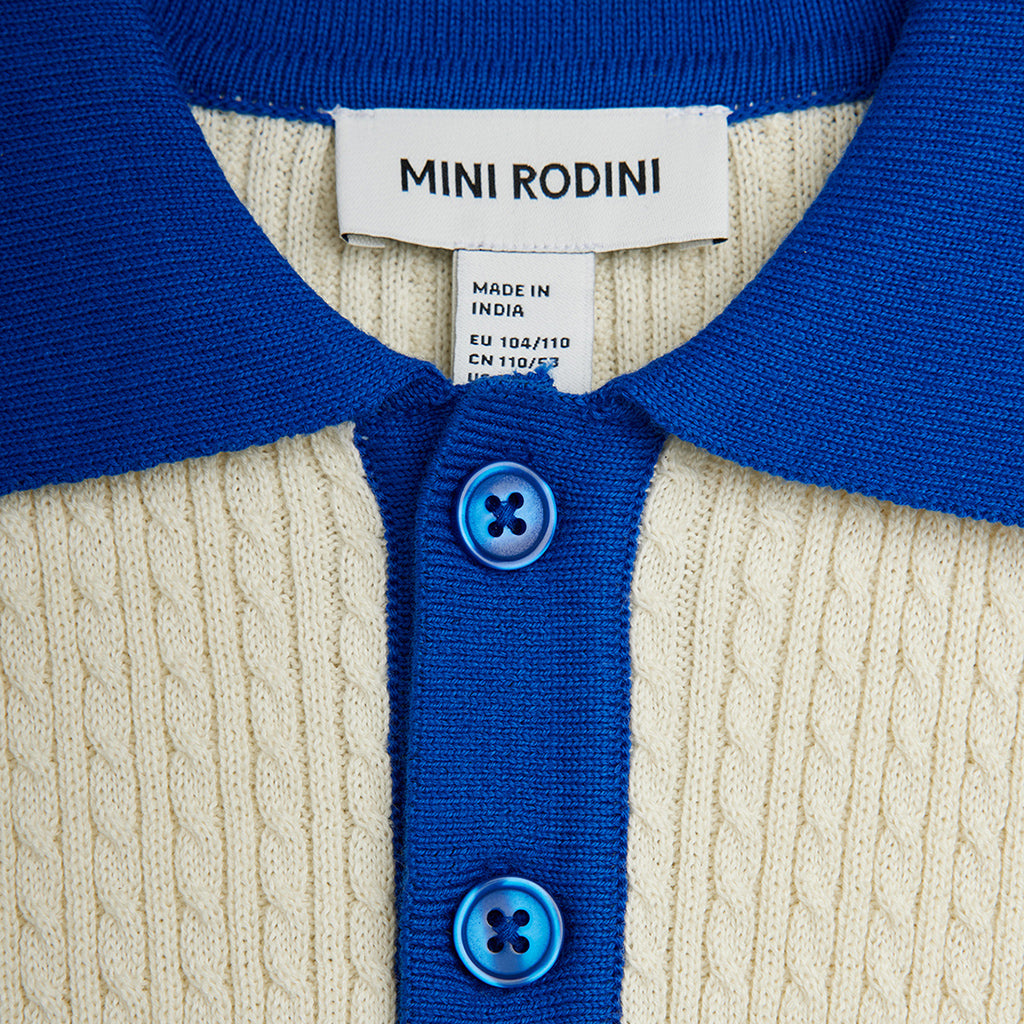 Mini Rodini Child Cable Knit Polo T-shirt White