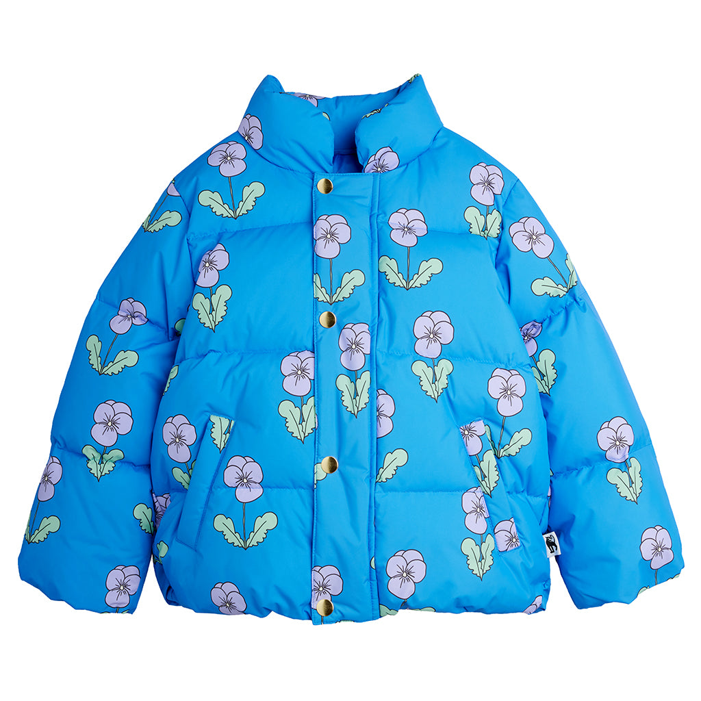 Mini Rodini Child City Puffer Jacket Violas Flower Print Blue