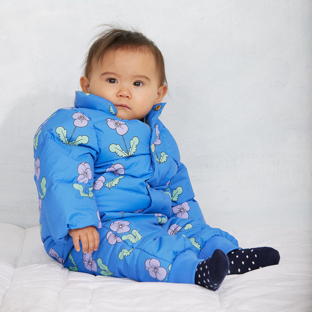 Mini Rodini Child City Puffer Jacket Violas Flower Print Blue