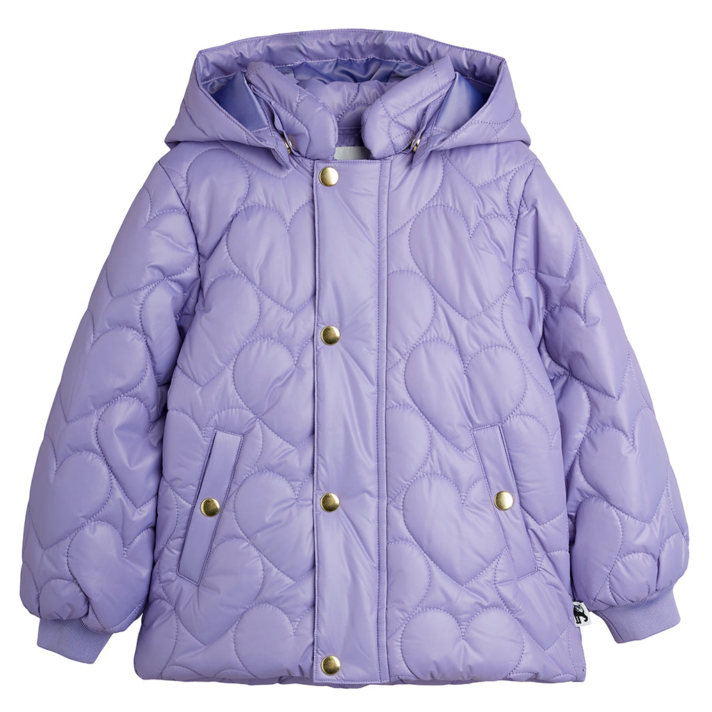 Mini Rodini Child Hooded Puffer Jacket Heart Quilt Purple
