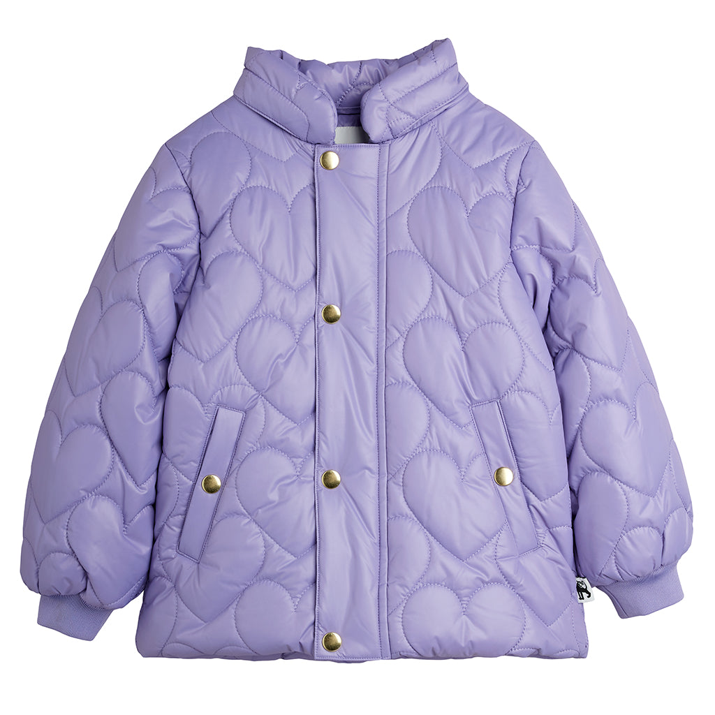 Mini Rodini Child Hooded Puffer Jacket Heart Quilt Purple