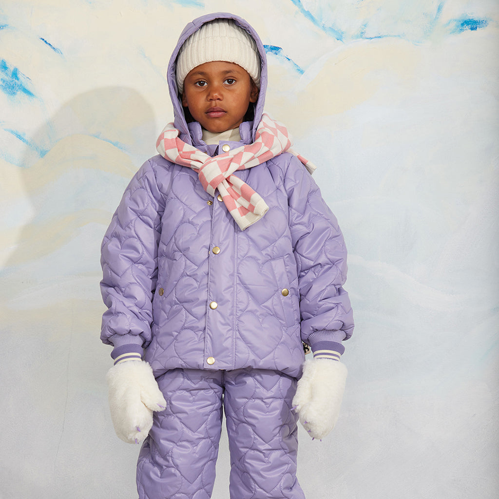Mini Rodini Child Hooded Puffer Jacket Heart Quilt Purple