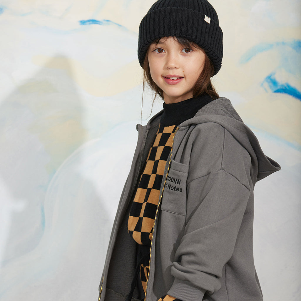 Mini Rodini Child Hooded Sweatshirt Field Notes Pocket Grey