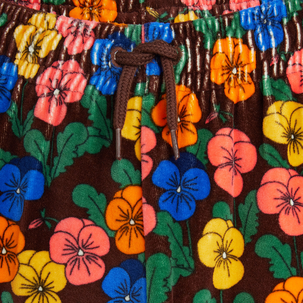 Mini Rodini Child Velour Pants Violas Flowers Print Multicolour