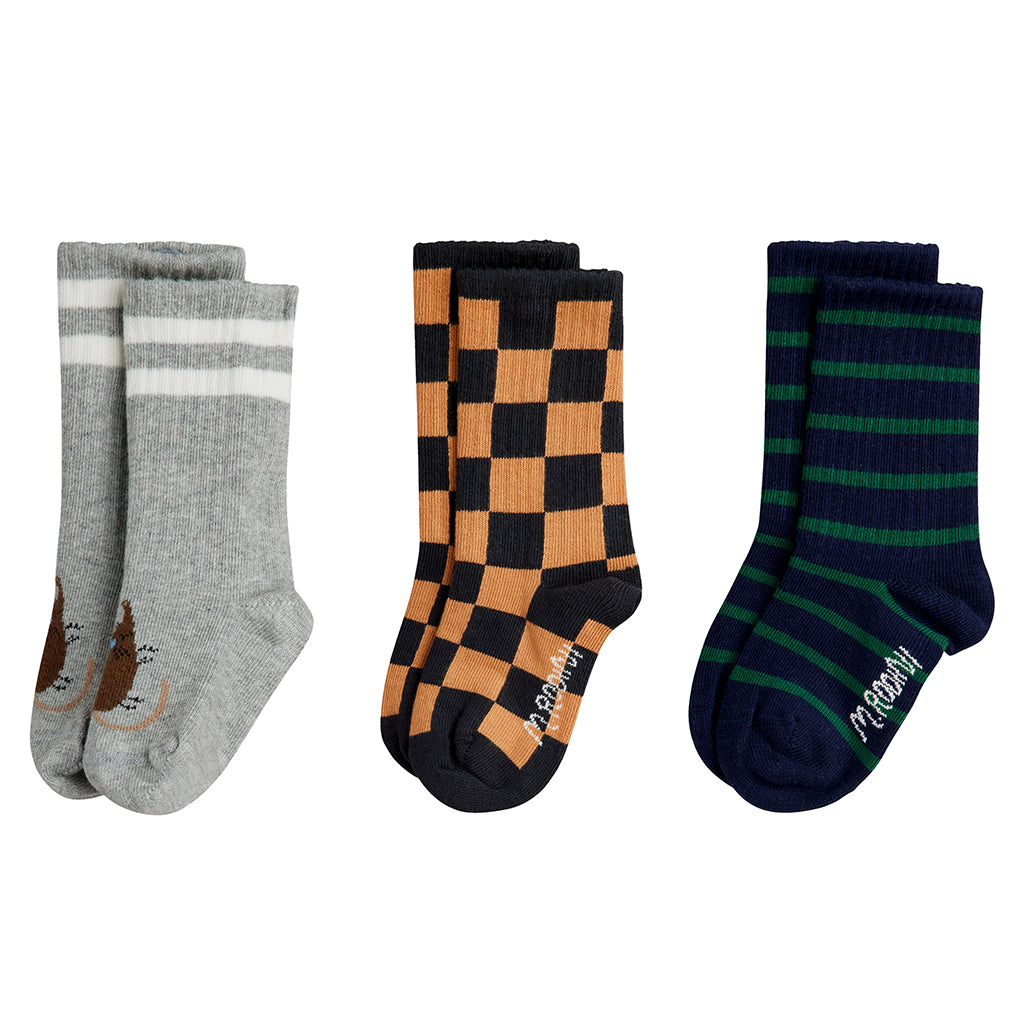 Mini Rodini Child Set Of 3 Socks Chess Check Black