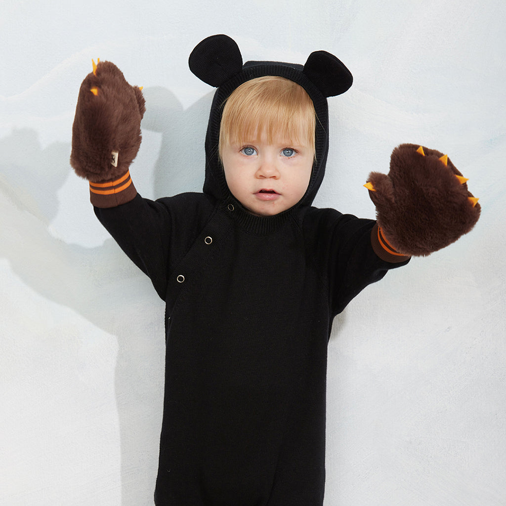 Mini Rodini Child Faux Fur Mittens Brown