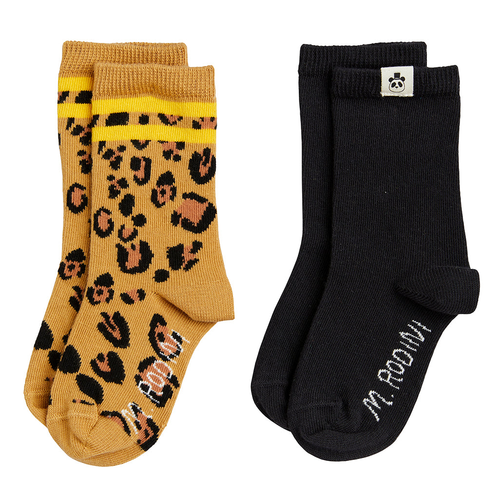 Mini Rodini Baby And Child Set Of 2 Socks Brown Leopard Print
