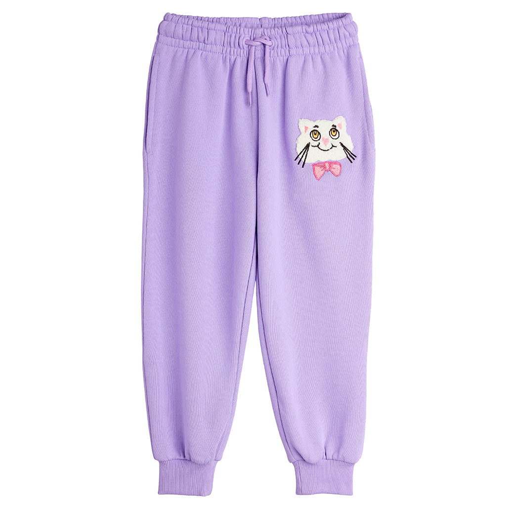 Mini Rodini Child Cat With Bowtie Chenille Sweatpants Purple