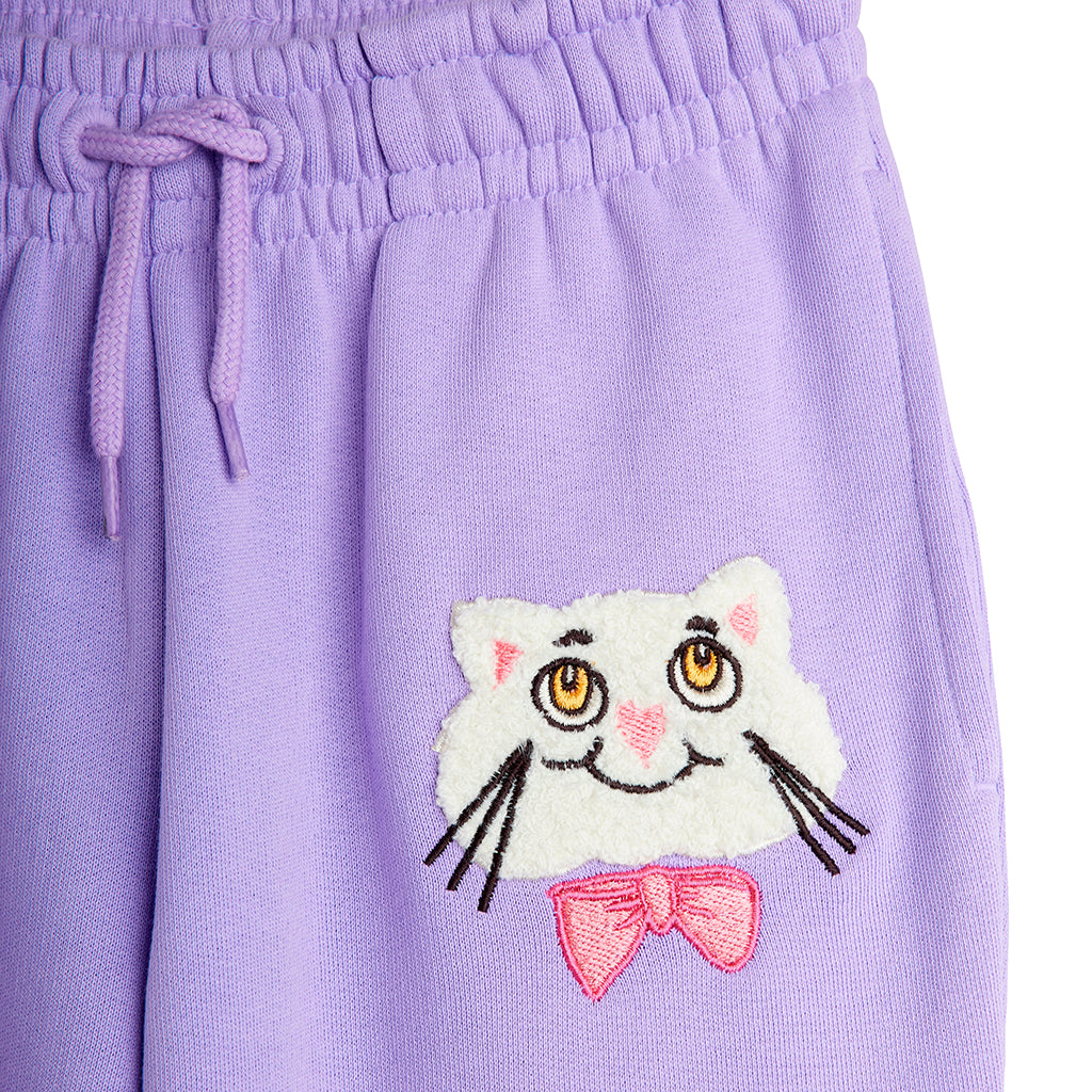Mini Rodini Child Cat With Bowtie Chenille Sweatpants Purple