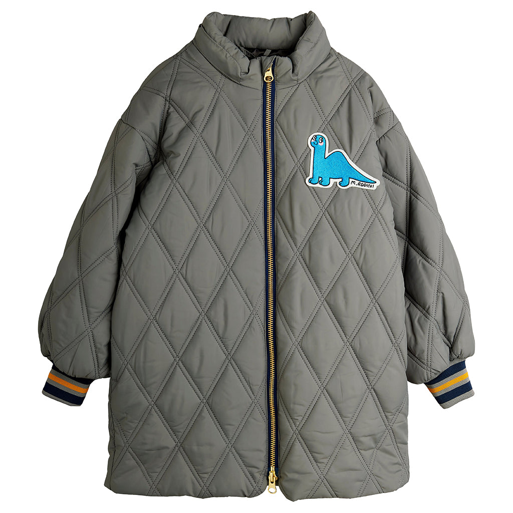 Mini Rodini Child Dino Patch Quilted Parka Jacket Grey