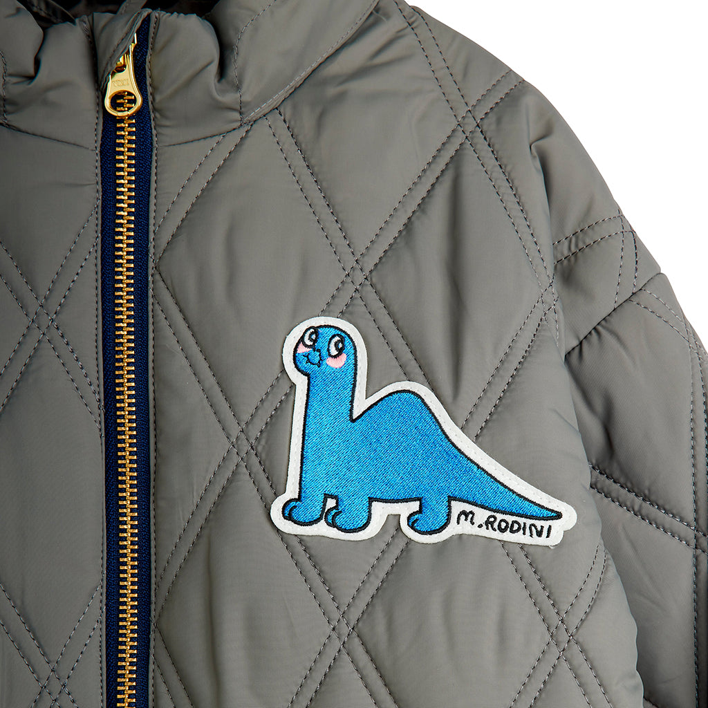 Mini Rodini Child Dino Patch Quilted Parka Jacket Grey