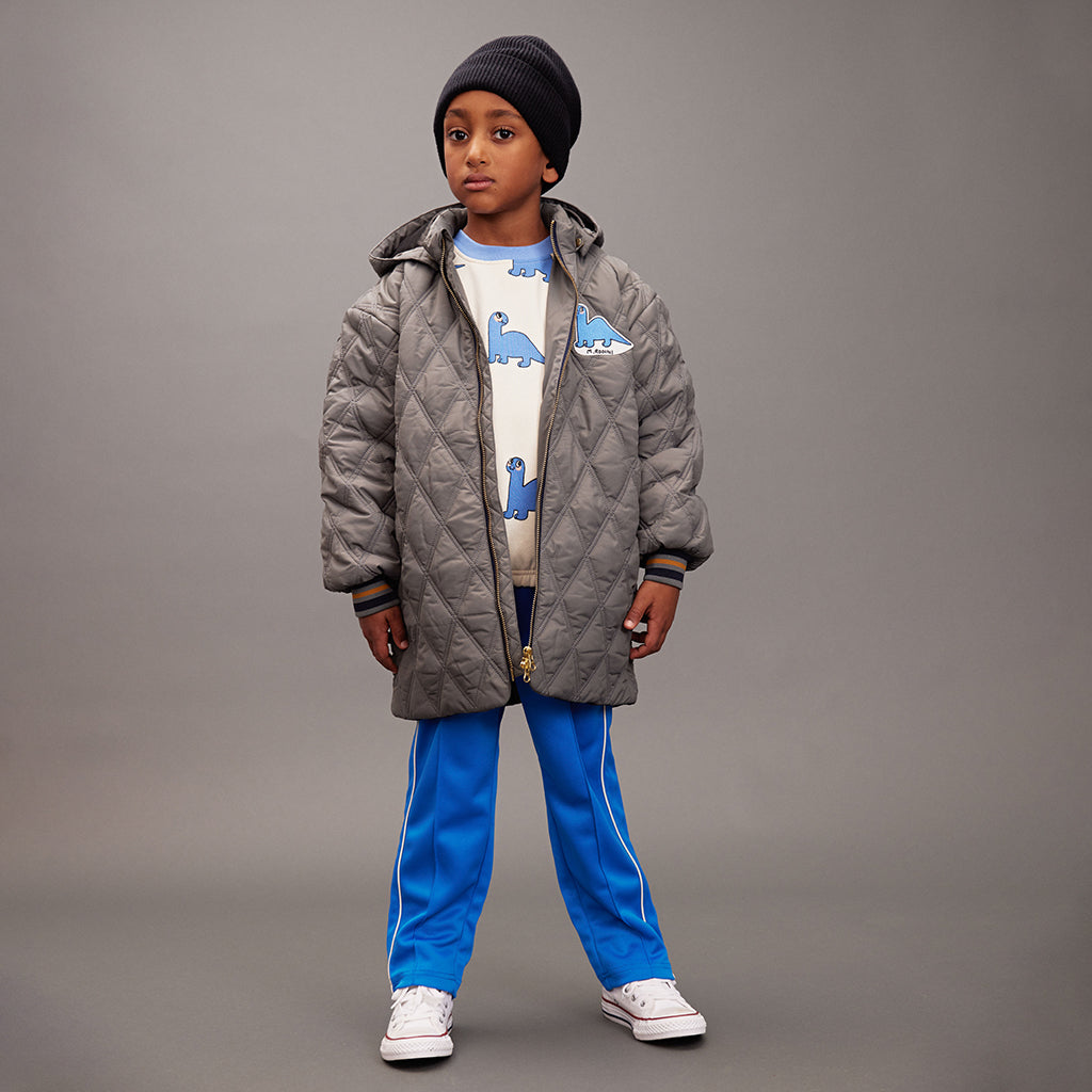 Mini Rodini Child Dino Patch Quilted Parka Jacket Grey
