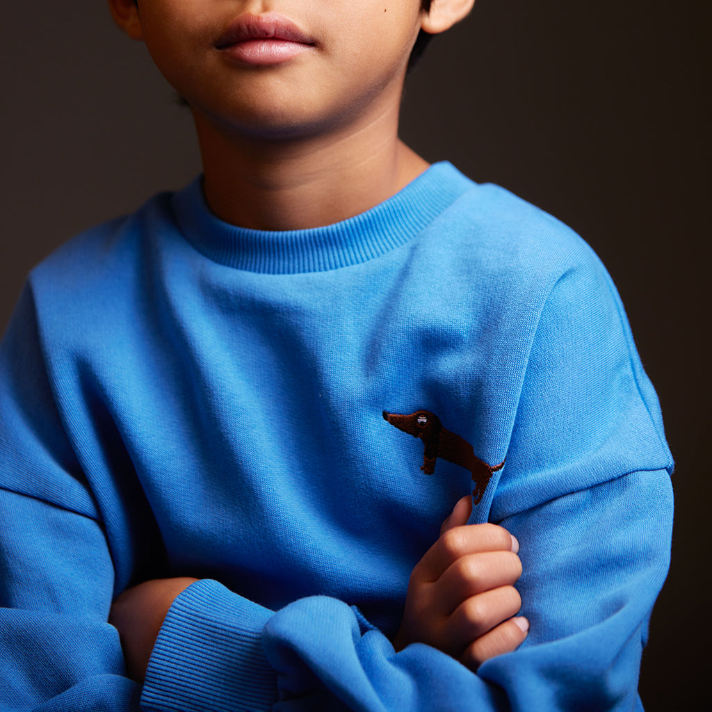 Mini Rodini Child Dog Embroidered Sweatshirt Blue