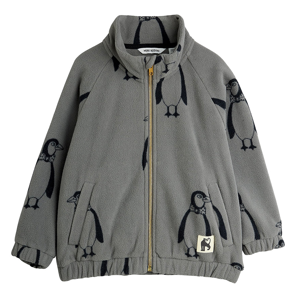Mini Rodini Child Fleece Jacket Grey Penguin Print