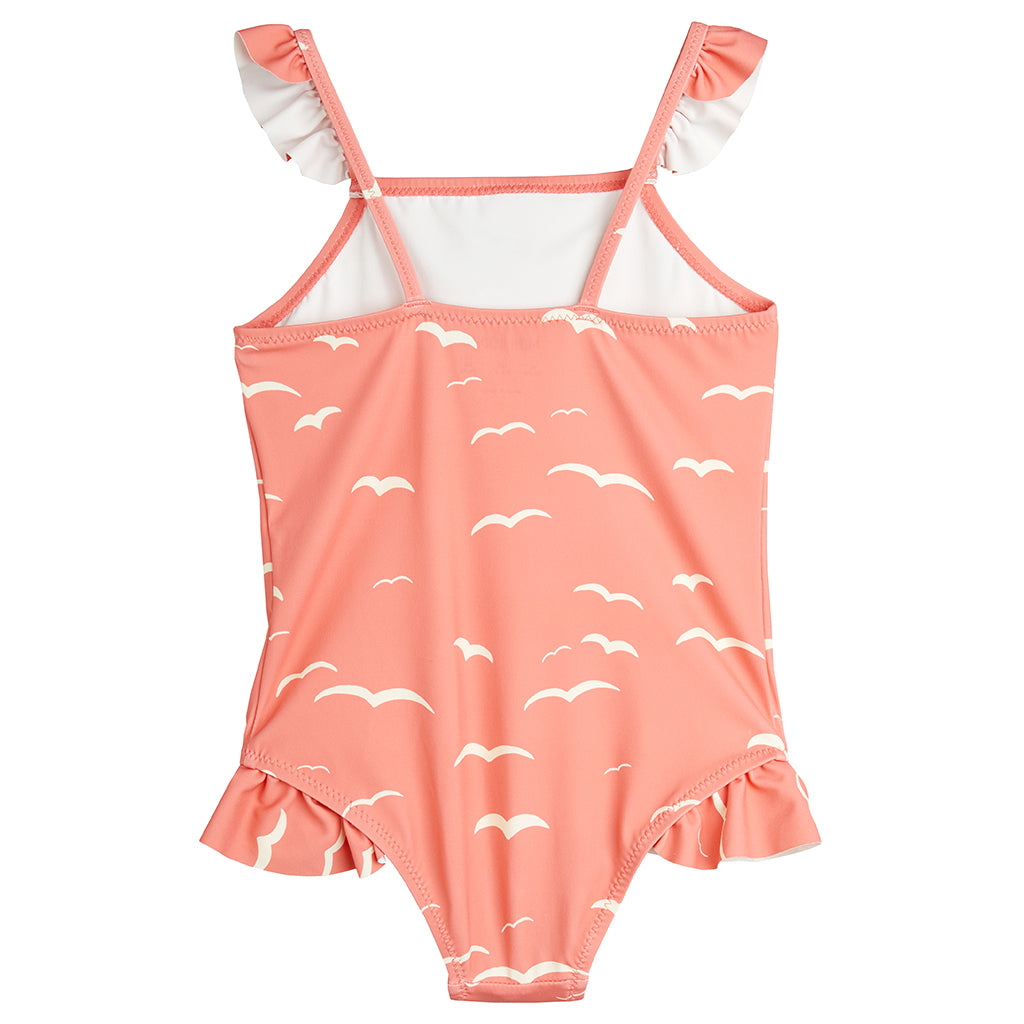 Mini Rodini Child Frill Swimsuit Seagull Print Pink
