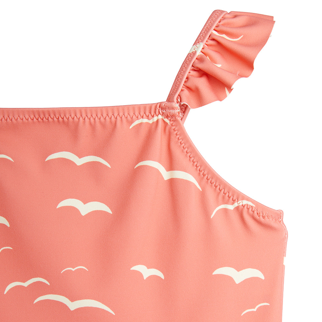 Mini Rodini Child Frill Swimsuit Seagull Print Pink