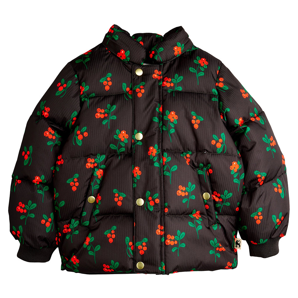 Mini Rodini Child Hooded Puffer Jacket Black Lingonberries Print