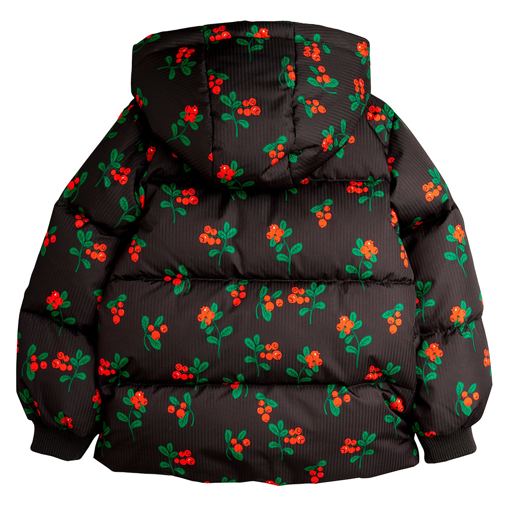 Mini Rodini Child Hooded Puffer Jacket Black Lingonberries Print