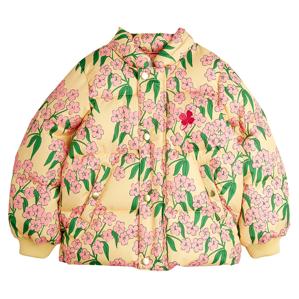 Mini Rodini Child Hooded Puffer Jacket Pink Alpine Flowers Print