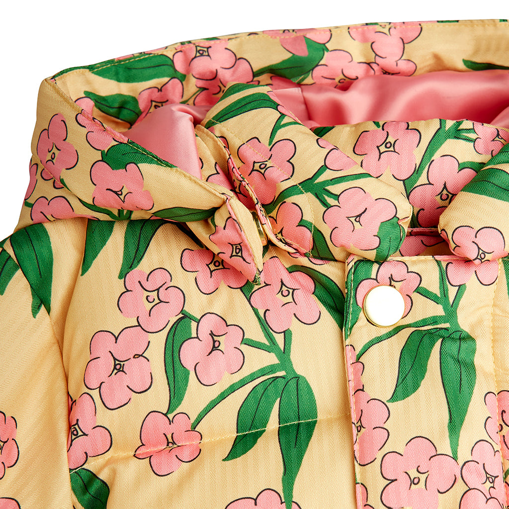 Mini Rodini Child Hooded Puffer Jacket Pink Alpine Flowers Print