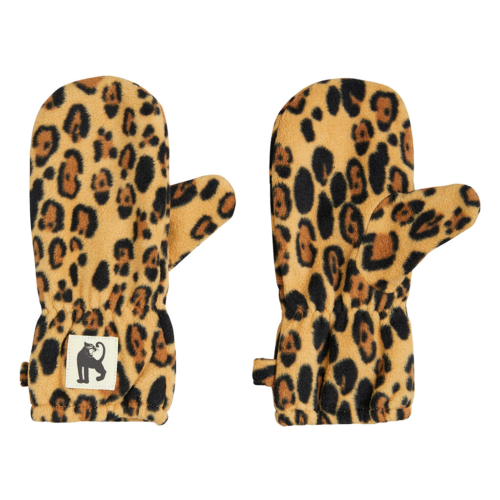 Mini Rodini Child Leopard Fleece Mittens Brown