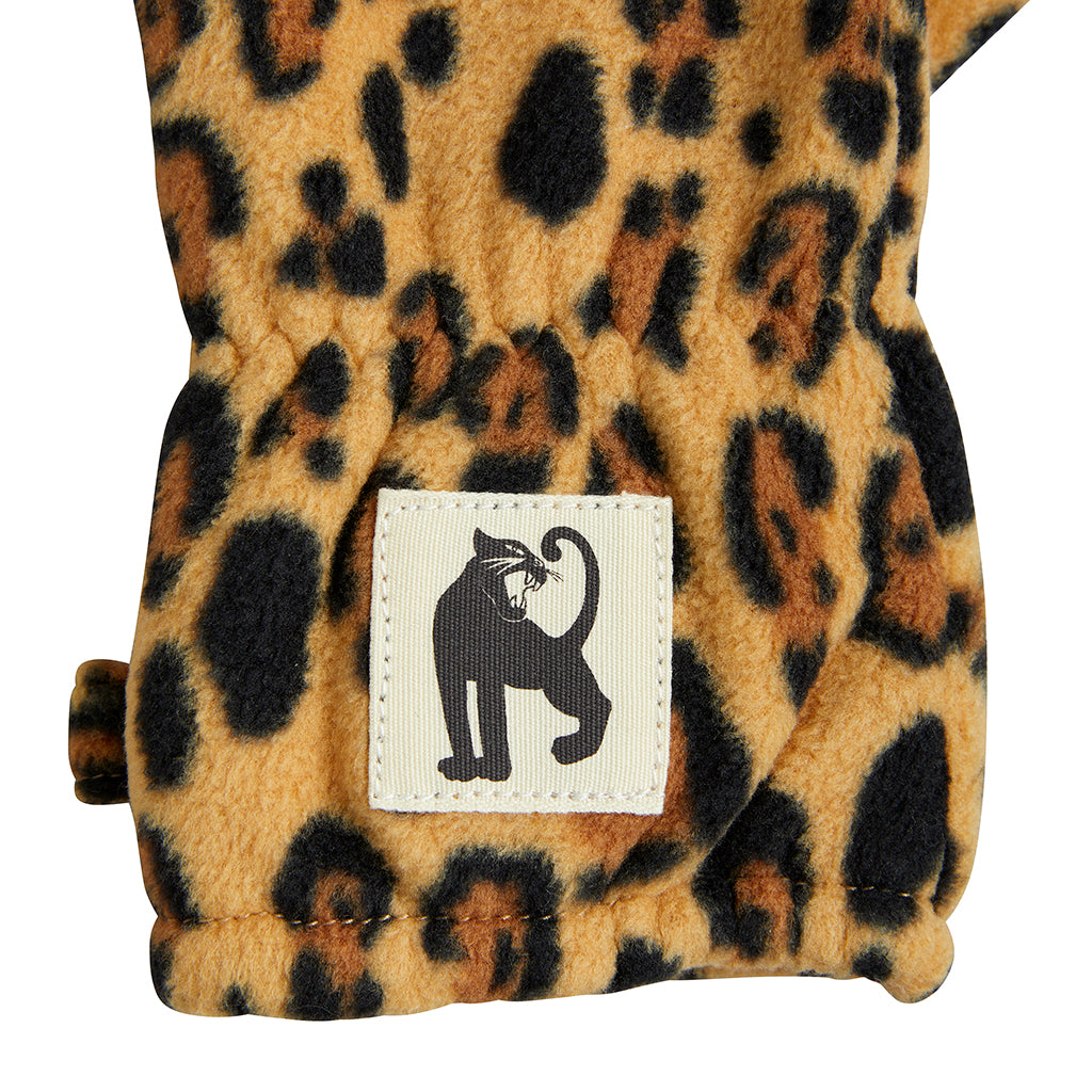 Mini Rodini Child Leopard Fleece Mittens Brown