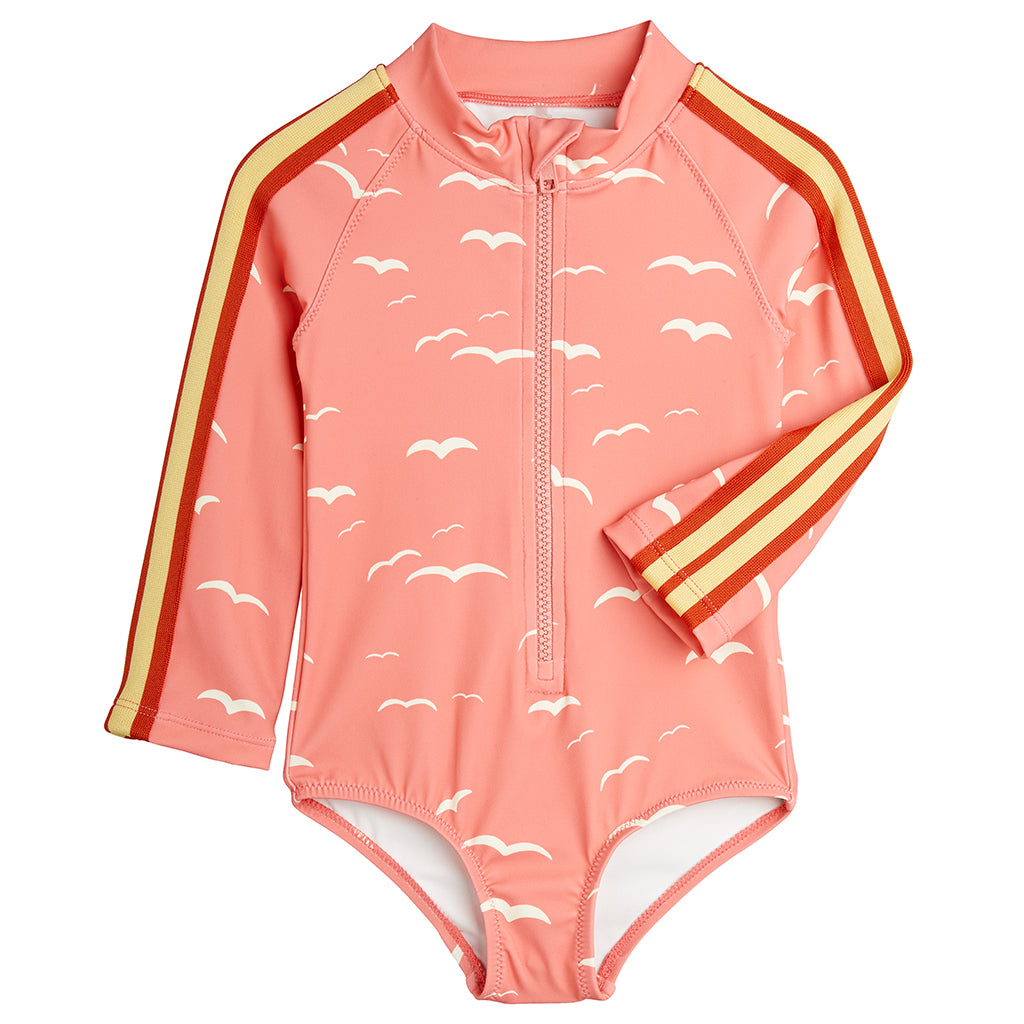 Mini Rodini Child Long Sleeved Swimsuit Seagull Print Pink