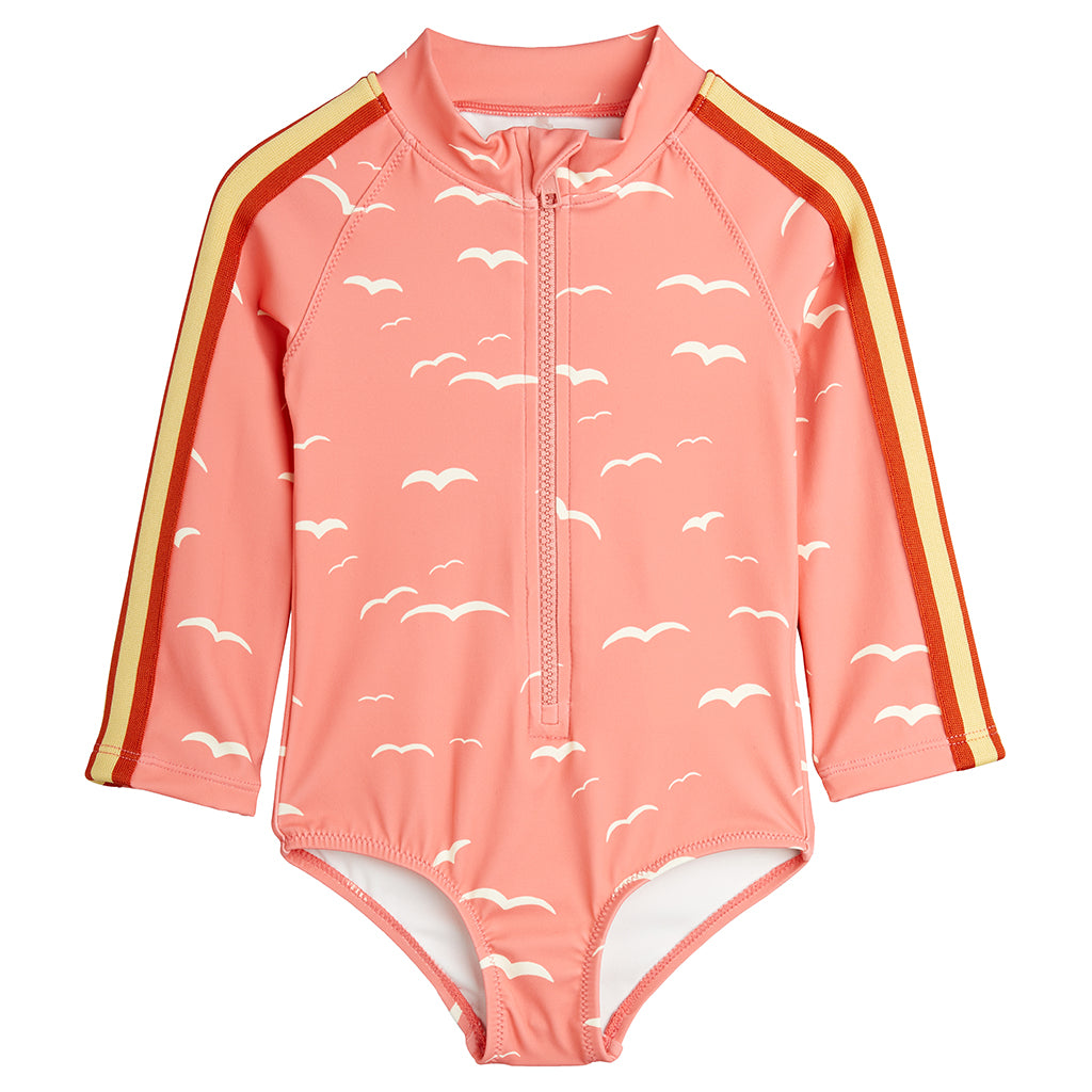 Mini Rodini Child Long Sleeved Swimsuit Seagull Print Pink