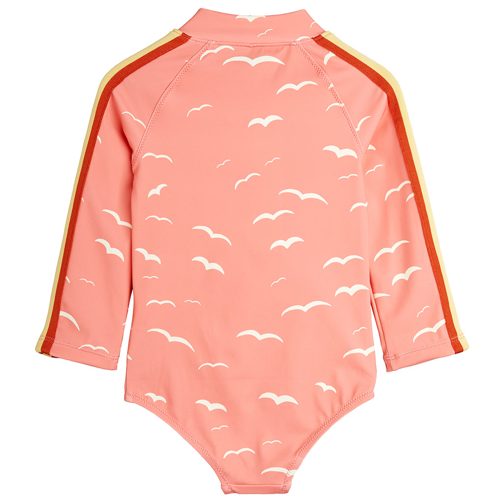 Mini Rodini Child Long Sleeved Swimsuit Seagull Print Pink
