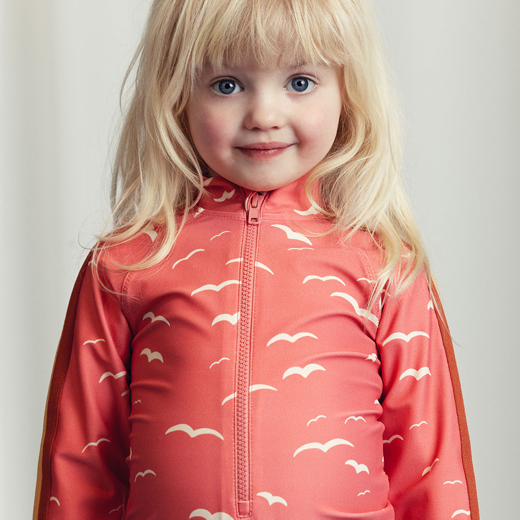 Mini Rodini Child Long Sleeved Swimsuit Seagull Print Pink