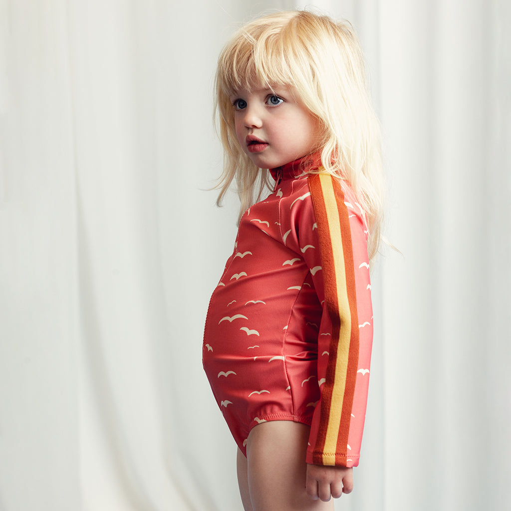 Mini Rodini Child Long Sleeved Swimsuit Seagull Print Pink