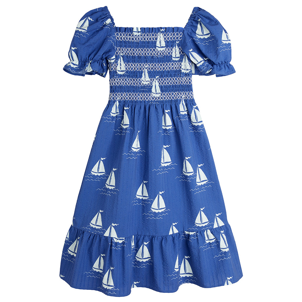 Mini Rodini Child Sailing Boats Smocked Dress Blue