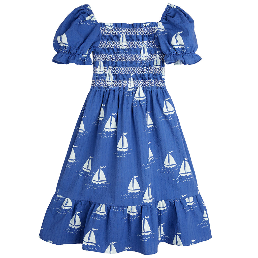 Mini Rodini Child Sailing Boats Smocked Dress Blue