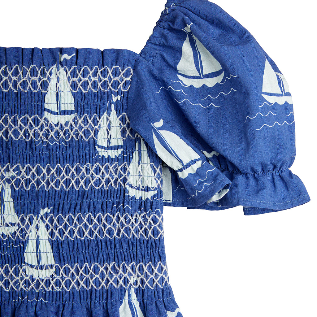 Mini Rodini Child Sailing Boats Smocked Dress Blue