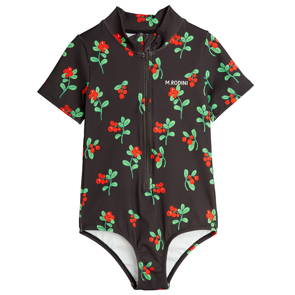 Mini Rodini Child Short Sleeved Swimsuit Lingonberries Black