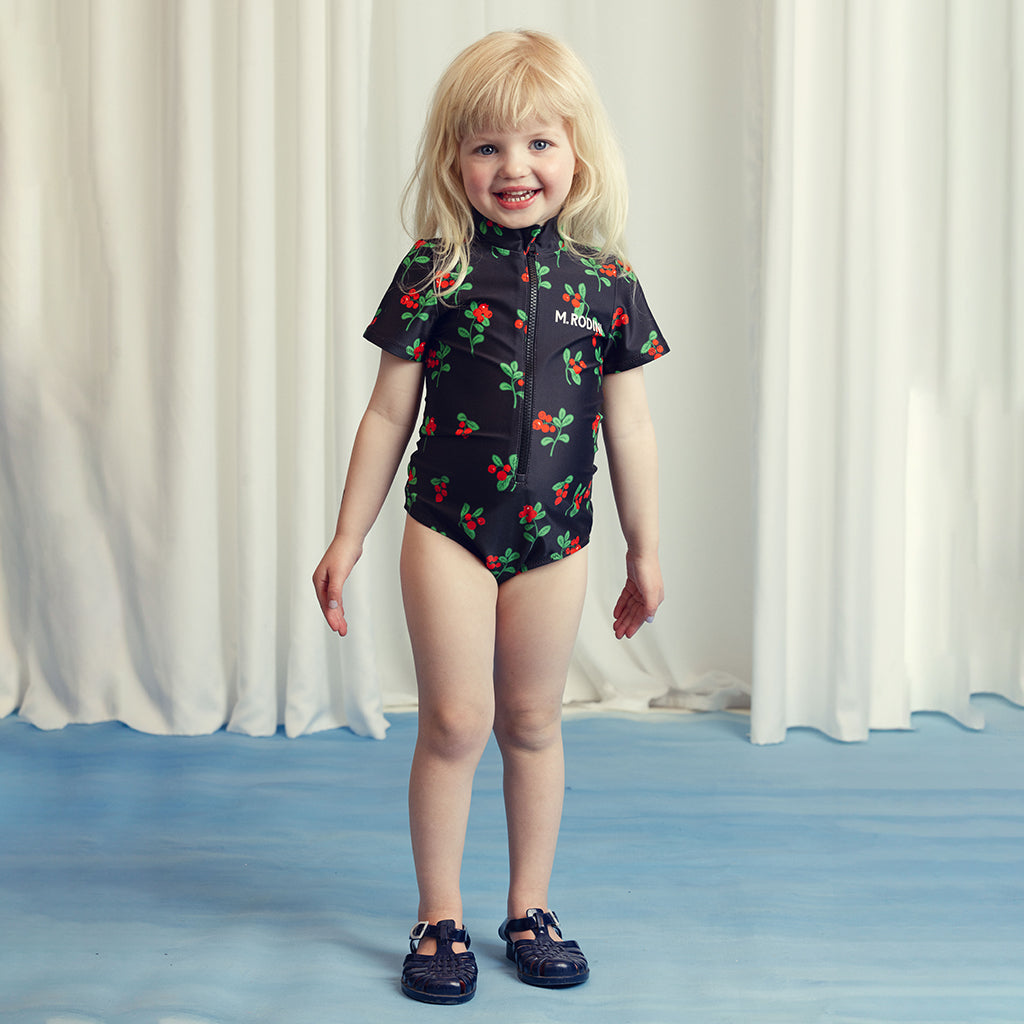 Mini Rodini Child Short Sleeved Swimsuit Lingonberries Black