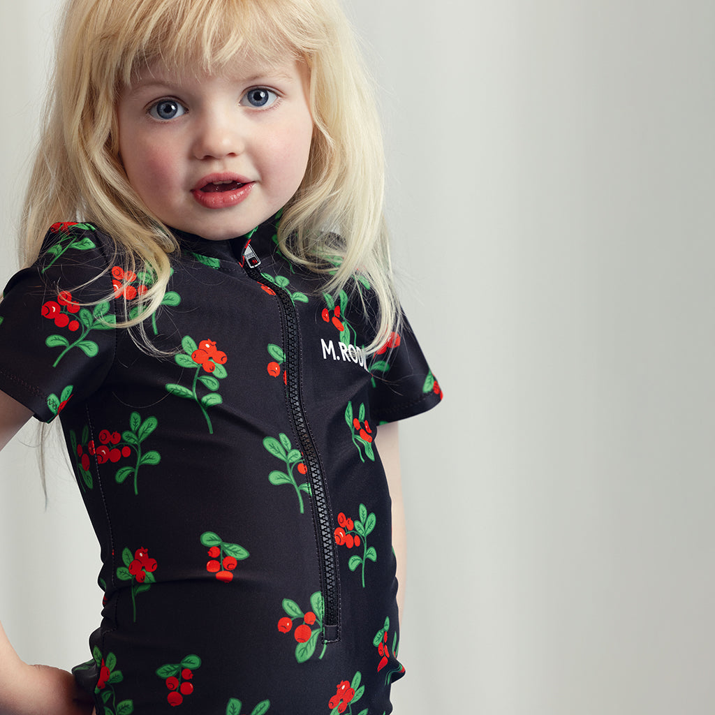 Mini Rodini Child Short Sleeved Swimsuit Lingonberries Black