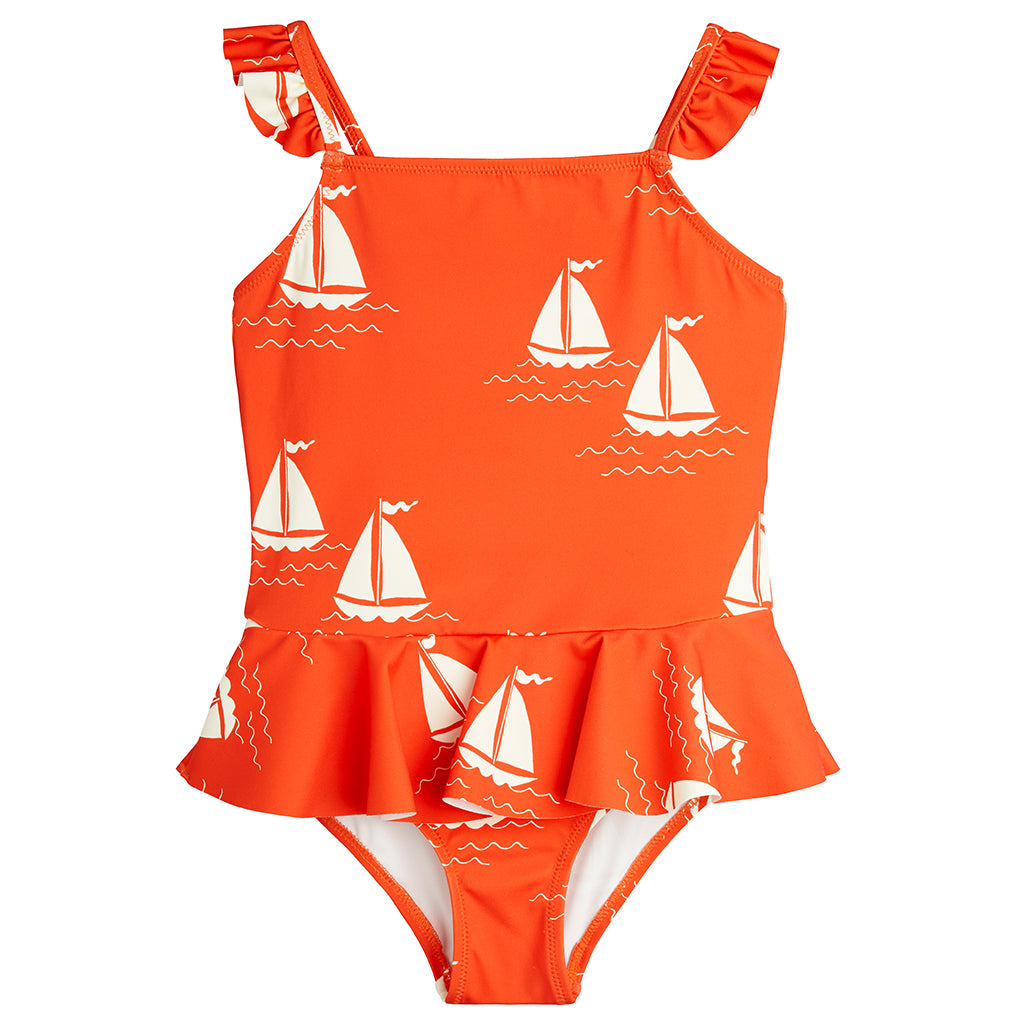 Mini Rodini Child Skirt Swimsuit Sailing Boats Print Red