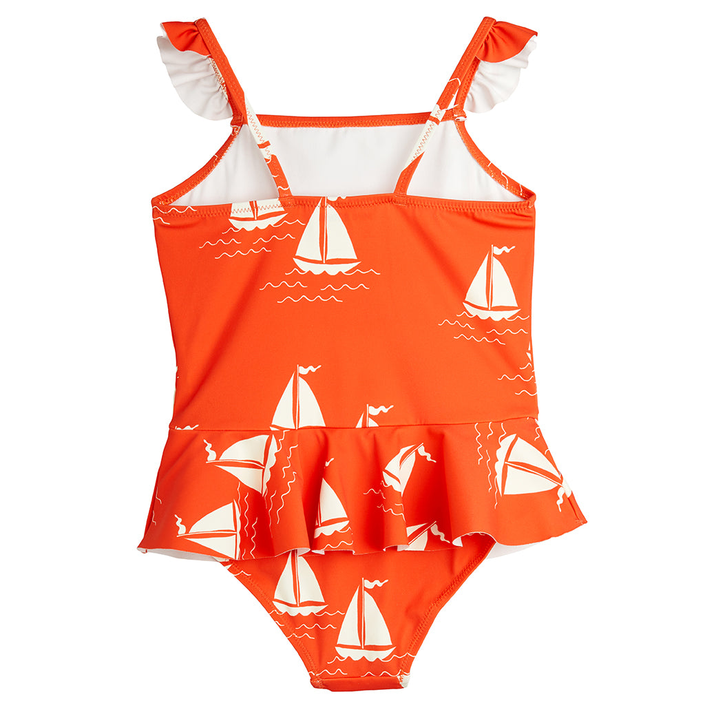 Mini Rodini Child Skirt Swimsuit Sailing Boats Print Red