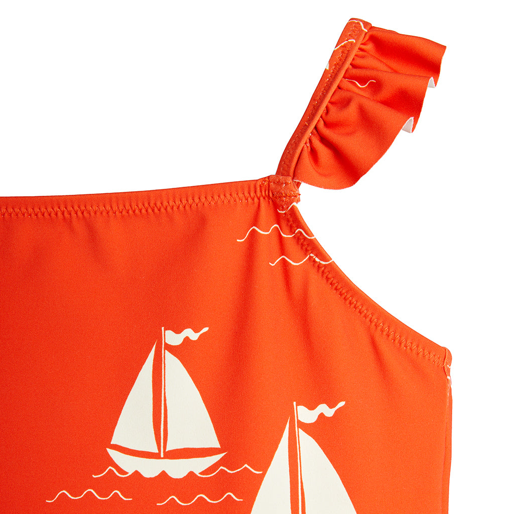 Mini Rodini Child Skirt Swimsuit Sailing Boats Print Red