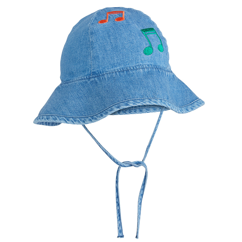 Mini Rodini Baby And Child Sun Hat With Note Embroidery Blue