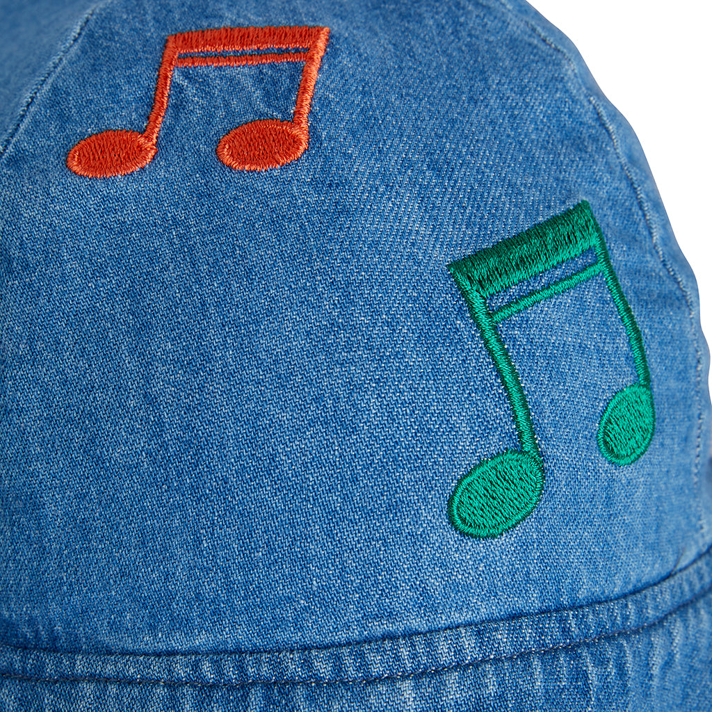 Mini Rodini Baby And Child Sun Hat With Note Embroidery Blue