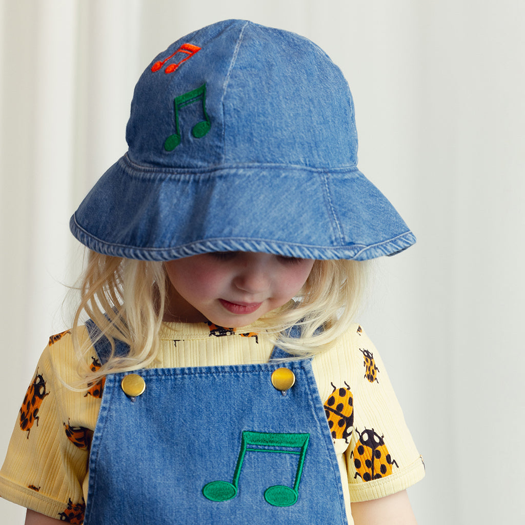 Mini Rodini Baby And Child Sun Hat With Note Embroidery Blue