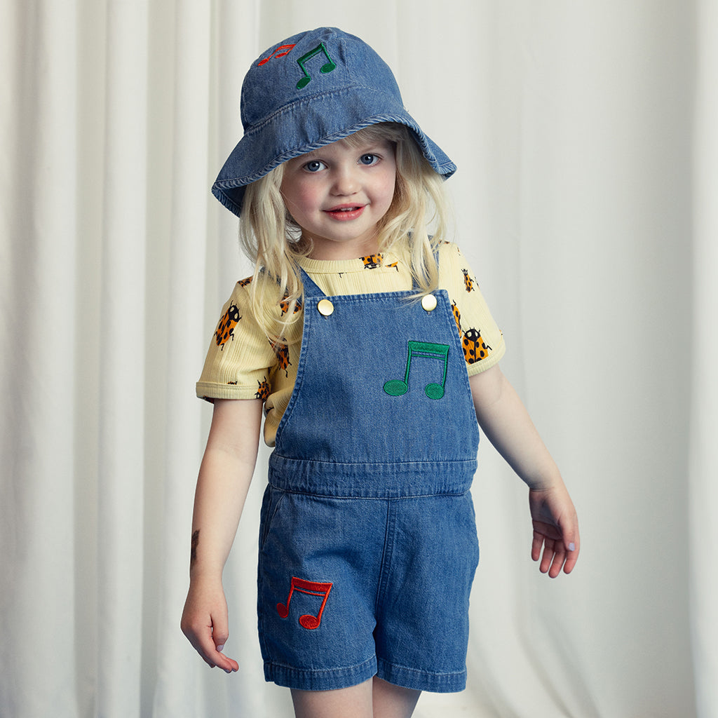 Mini Rodini Baby And Child Sun Hat With Note Embroidery Blue