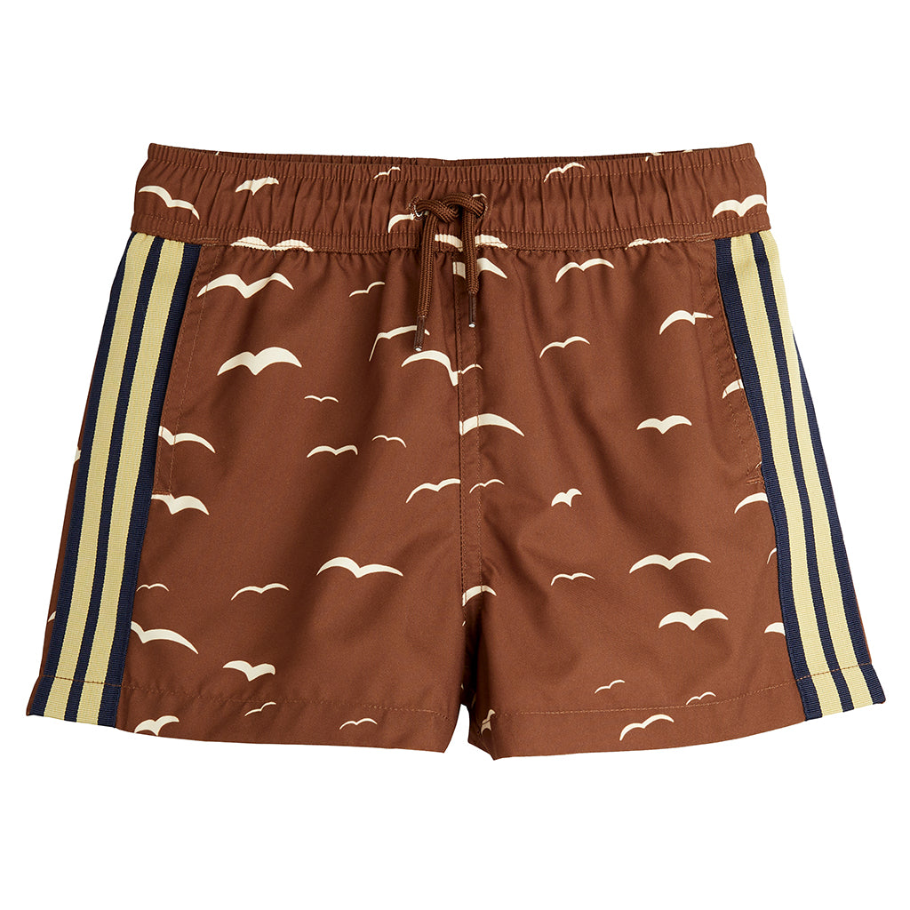 Mini Rodini Child Swim Shorts Seagull Print Brown