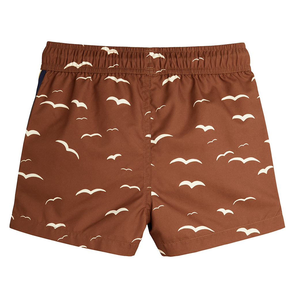 Mini Rodini Child Swim Shorts Seagull Print Brown